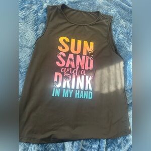 Womens Black Graphic Tank Top - 'Sun Sand and a Drink'